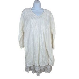 Adorn Embroidered Long Sleeve Layered Dress Womens L White